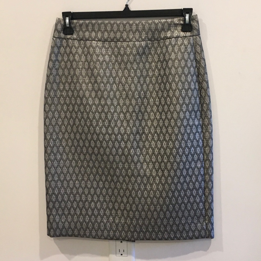 J. Crew Silver Metallic Diamond-Pattern Pencil Skirt